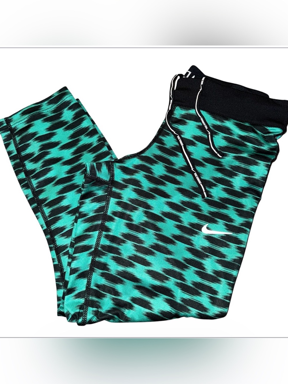 Nike Epic Run Crop Tights XS Womens Teal Black Abstract Print Dri-Fit Capri